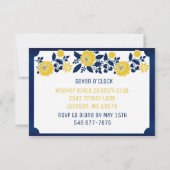 披露宴-濃紺および黄色の花の結婚式 招待状 (裏面)