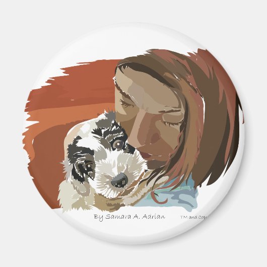 抱きしめた子犬 マグネット (正面)