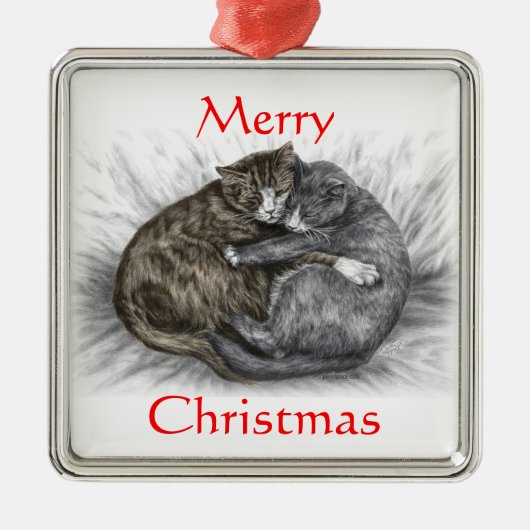 抱きしめて眠る猫 メタルオーナメント (正面)