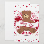 抱きしめて！バレンタインデートテディベア 便箋 (正面/裏面)