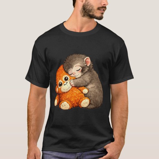 抱きしめるぬいぐるみ猿を殴るミーム Tシャツ (正面)