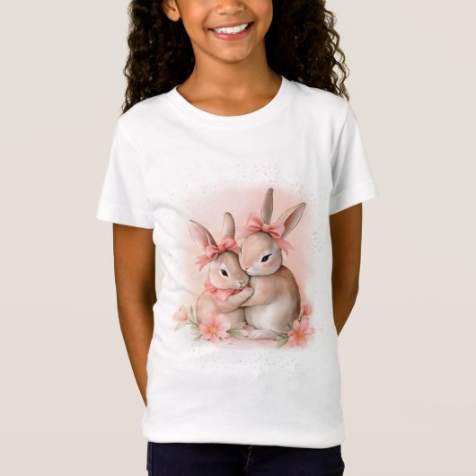 抱き合うかわいいウサギ Tシャツ (正面)