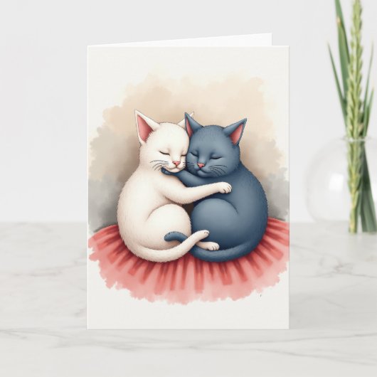 抱き合う愛らしい猫のカード カード (正面)