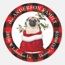 抱き枕かわいいパグドッグプレイドフレーム差出人住所 ラウンドシール