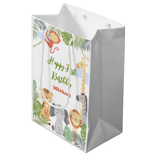 抱き枕かわいい動物と最初の誕生日。 ミディアムペーパーバッグ (正面アングル)