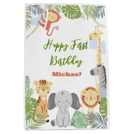 抱き枕かわいい動物と最初の誕生日。 ミディアムペーパーバッグ