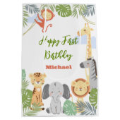 抱き枕かわいい動物と最初の誕生日。 ミディアムペーパーバッグ (裏面)