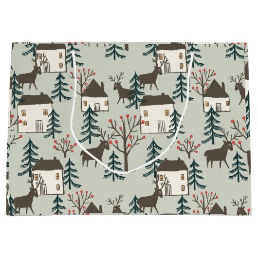 抱き枕のトナカイ模様 ラージペーパーバッグ (正面)