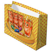 抱き枕の可愛い子猫水玉模様デザイン ラージペーパーバッグ (正面アングル)