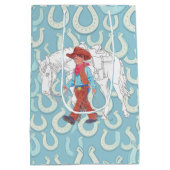 抱き枕の若いカウボーイと馬 ミディアムペーパーバッグ (裏面)