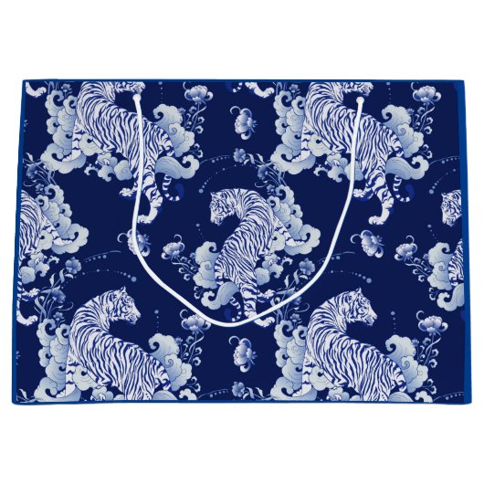 抱き枕の虎が雲に隠れて青く ラージペーパーバッグ (正面)