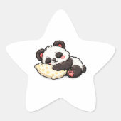 抱き枕をするかわいいパンダ 星シール (正面)