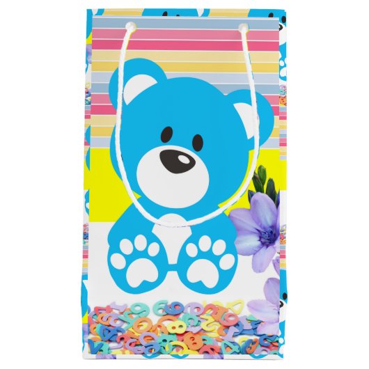 抱き枕イエローアンドブルーテディベアストライプ スモールペーパーバッグ (正面)