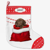 抱き枕チョコレートラボップスノーフレーク縁ど ラージクリスマスストッキング (正面)