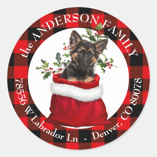 抱き枕ドイツの羊飼い子犬の格子枠 ラウンドシール (正面)