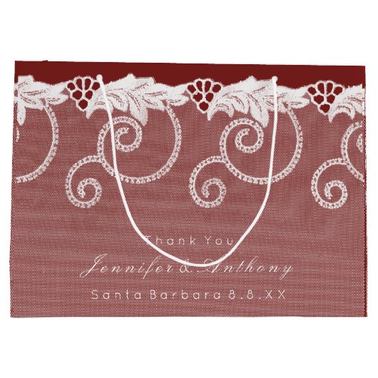 抱き枕パーソナライズされたブルゴーニュレッド王室のレース ラージペーパーバッグ (裏面)