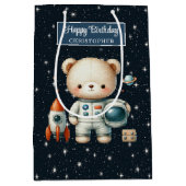 抱き枕パーソナライズされた宇宙ベア誕生日 ミディアムペーパーバッグ (正面)