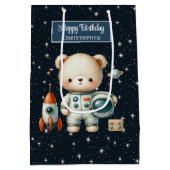 抱き枕パーソナライズされた宇宙ベア誕生日 ミディアムペーパーバッグ (裏面)