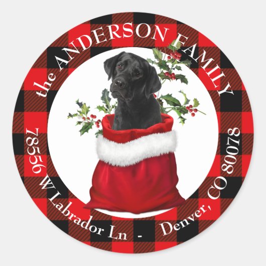 抱き枕ブラックラボプレイドフレーム差出人住所 ラウンドシール (正面)