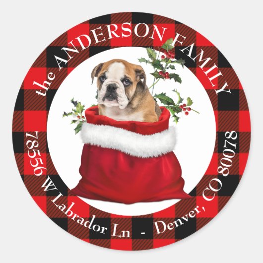 抱き枕ブルドッグパピープレイドフレーム差出人住所 ラウンドシール (正面)