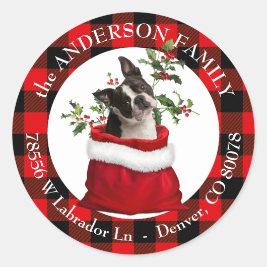 抱き枕ボストンテリアーライドフレーム差出人住所 ラウンドシール (正面)