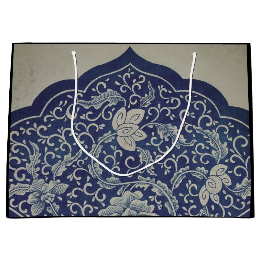 抱き枕中国の模様ブラック及びブルー ラージペーパーバッグ (正面)