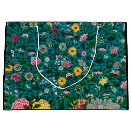 抱き枕中国の花柄ブラック及びグリーン ラージペーパーバッグ