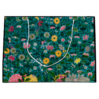 抱き枕中国の花柄ブラック及びグリーン ラージペーパーバッグ