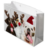 抱き枕付き〔雄ジカの〕枝角とサンタハット付きクリスマスドッグ ラージペーパーバッグ (裏面アングル)
