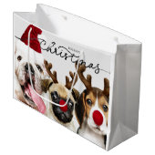 抱き枕付き〔雄ジカの〕枝角とサンタハット付きクリスマスドッグ ラージペーパーバッグ (正面アングル)