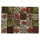 抱き枕素朴クリスマスプレッドパッチワークレッド ラージペーパーバッグ (裏面)