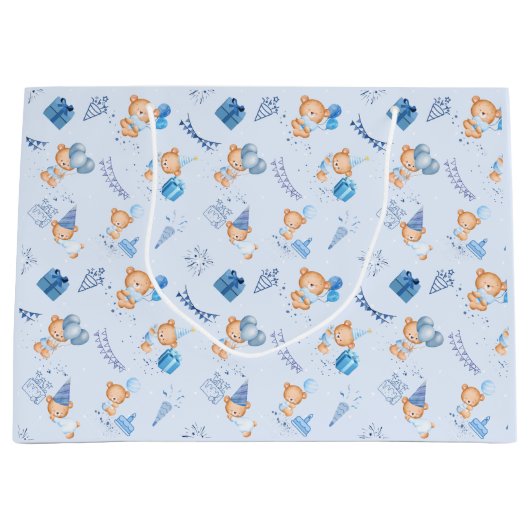 抱き枕赤ちゃんシャワー淡い青 ラージペーパーバッグ (正面)