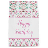 抱き枕(パターン（の模様が）あるティール（緑がかった色）とピンクのアクセント) ミディアムペーパーバッグ (正面)