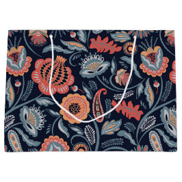 抱き枕 – ボホはっきりしたフローラブルー ラージペーパーバッグ