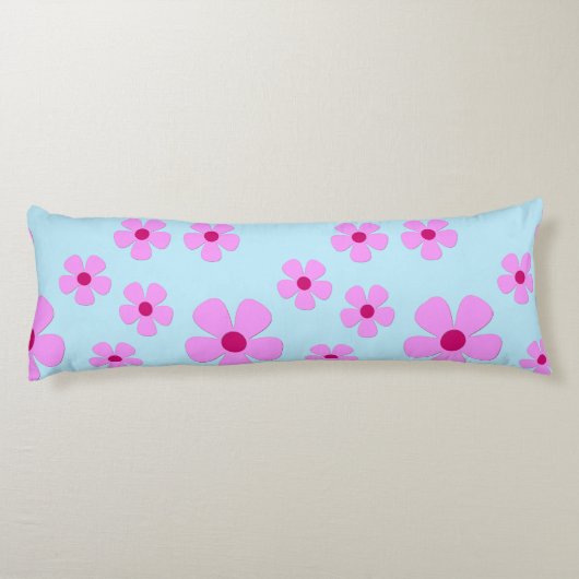 抱き枕、緑の青、ピンクの花 ボディピロー (裏面)