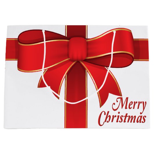 抱き枕-赤い弓とリボンオンホワイト ラージペーパーバッグ (正面)