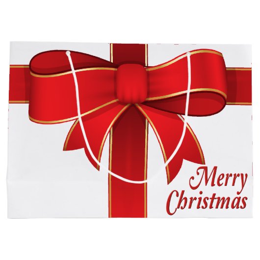 抱き枕-赤い弓とリボンオンホワイト ラージペーパーバッグ (裏面)