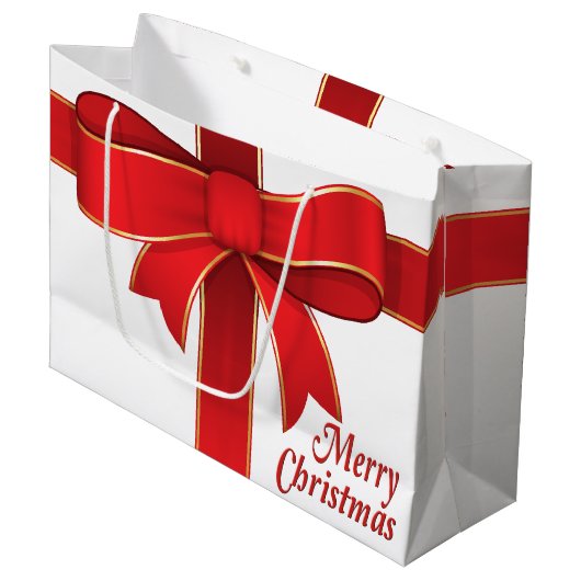 抱き枕-赤い弓とリボンオンホワイト ラージペーパーバッグ (正面アングル)