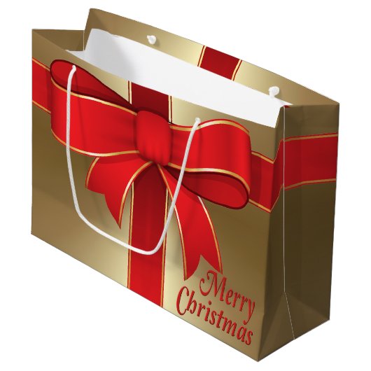 抱き枕-赤い弓とリボン金ゴールド ラージペーパーバッグ (正面アングル)