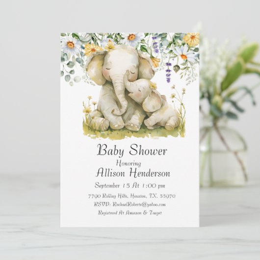 抱き込む母とベビーゾウ赤ちゃんシャワー 招待状 (スタンド正面)
