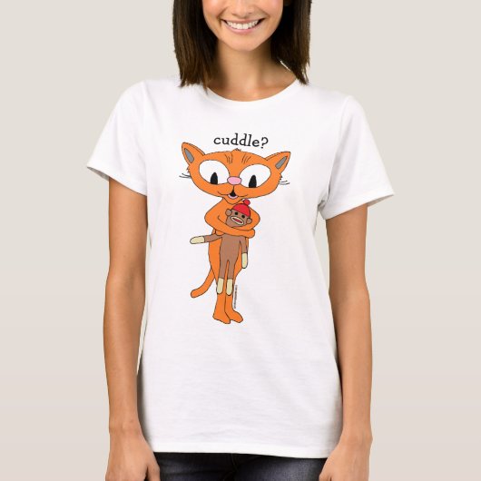 抱っこして?ジンジャー子猫とソックモンキー Tシャツ (正面)