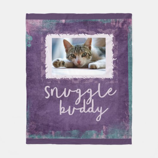 抱擁の相棒の紫色かティール（緑がかった色）のフリースの写真毛布 フリースブランケット (正面)