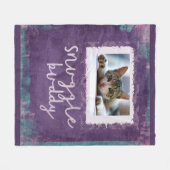 抱擁の相棒の紫色かティール（緑がかった色）のフリースの写真毛布 フリースブランケット (正面(横))