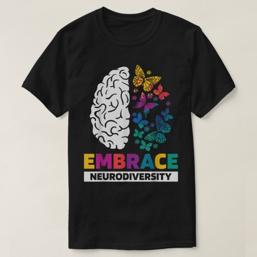 抱擁ニューロダイバーシティ自閉症ADHD ASDレインボーブラ Tシャツ (デザイン正面)