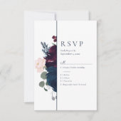 抱擁花模様RSVP 結婚's | Burgundy Navy Blue 出欠カード (正面)