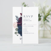 抱擁花模様RSVP 結婚's | Burgundy Navy Blue 出欠カード (スタンド正面)