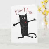 抱擁、熱狂するな猫、ユーモアおよび友情を解放して下さい カード (黄色い花)
