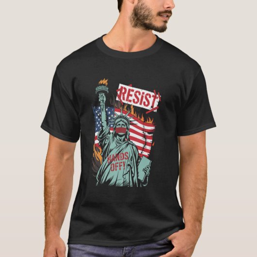 抵抗 レジスト レジスタンス 自由の女神像 手を離す 抗議 Tシャツ (正面)