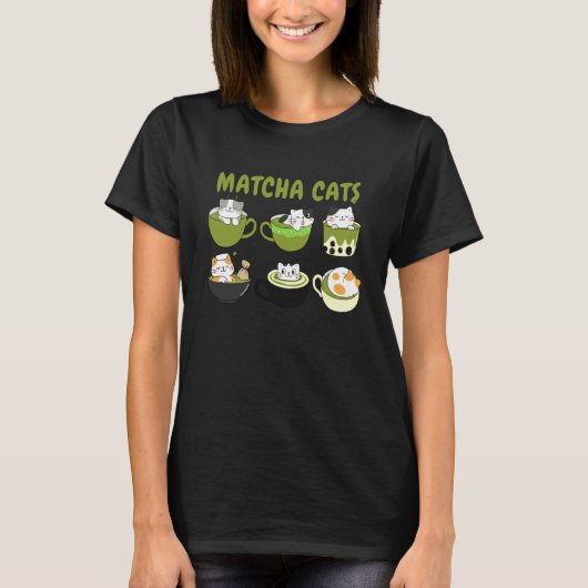 抹茶と猫好きのグリーンティータイム 猫ママ 抹茶C Tシャツ (正面)
