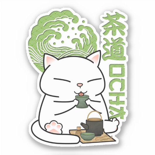 抹茶ねこ シール (正面)